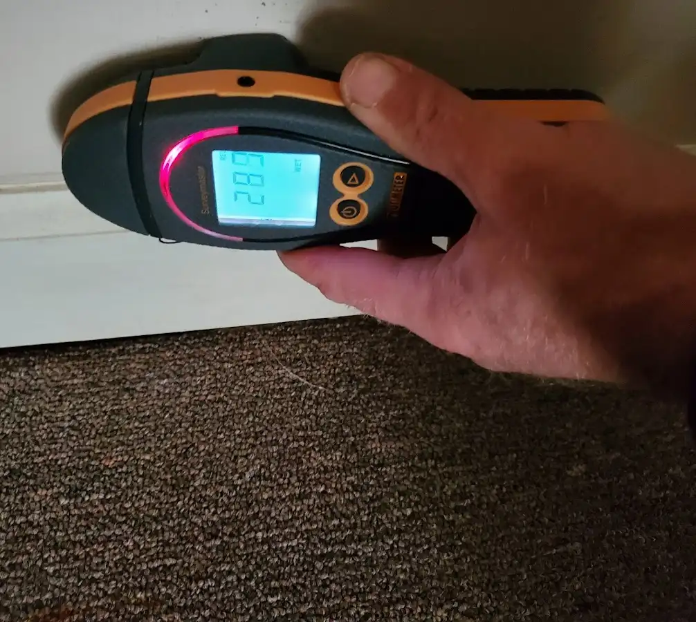 Moisture detection at baseboard during Burst Pipe Cleanup in Dickinson